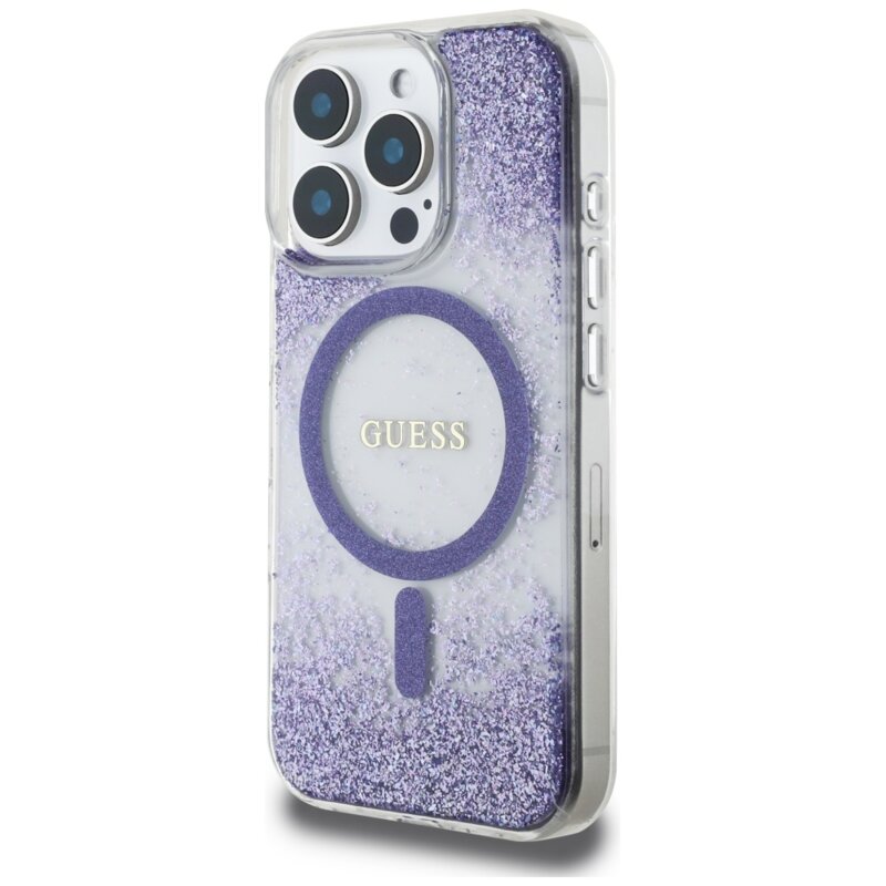 Husa originala Guess iPhone 16 Pro Max Hardcase Resin Bottom Glitter MagSafe, mov, GUHMP16XRGRGEU