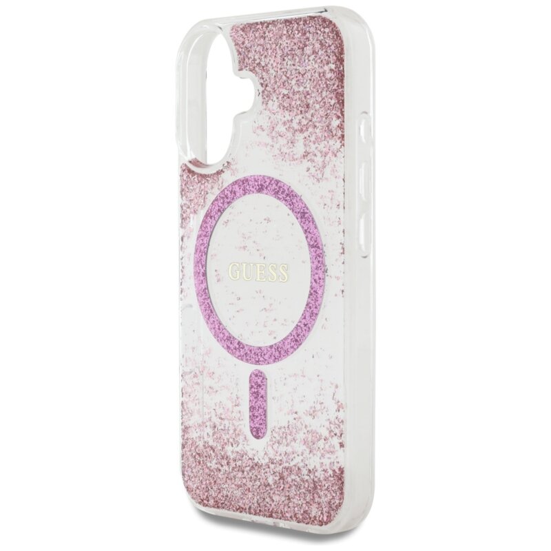 Husa originala Guess iPhone 16 Hardcase Resin Bottom Glitter MagSafe, roz, GUHMP16SRGRGEP