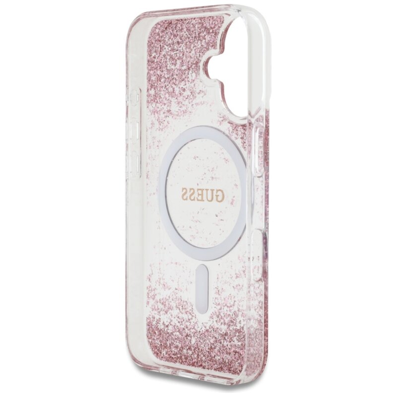 Husa originala Guess iPhone 16 Resin Bottom Glitter MagSafe, roz, GUHMP16SRGRGEP