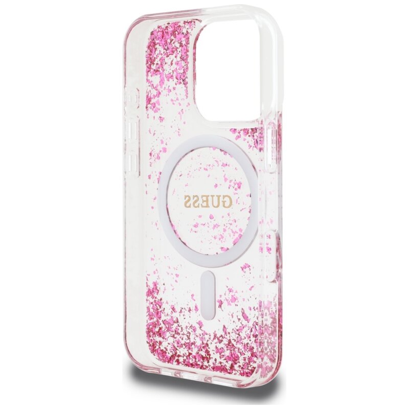 Husa originala Guess iPhone 16 Pro Hardcase Resin Bottom Glitter MagSafe, roz, GUHMP16LRGRGEP
