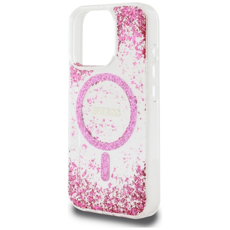 Husa originala Guess iPhone 16 Pro Resin Bottom Glitter MagSafe, roz, GUHMP16LRGRGEP