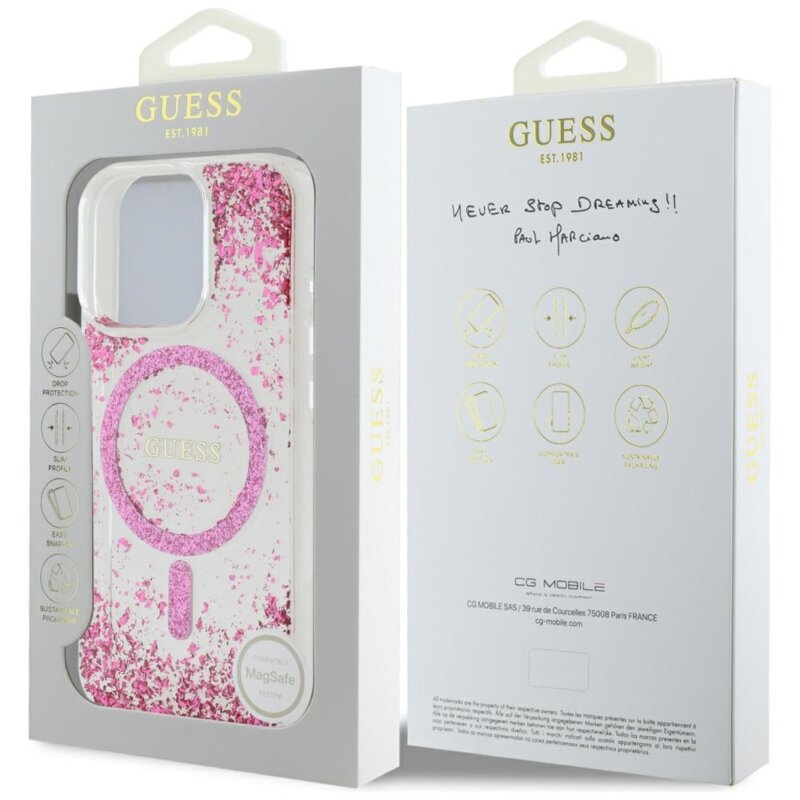 Husa originala Guess iPhone 16 Pro Resin Bottom Glitter MagSafe, roz, GUHMP16LRGRGEP