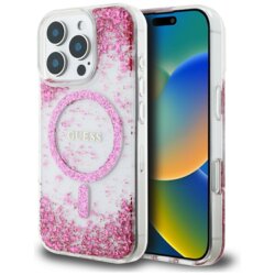 Husa originala Guess iPhone 16 Pro Max Hardcase Resin Bottom Glitter MagSafe, roz, GUHMP16XRGRGEP