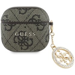 Husa Apple AirPods 4 Guess 4G Strass Charm Collection, maro, GUA4P4E4CDW