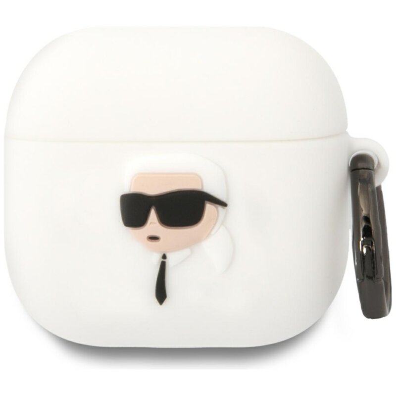 Husa Apple AirPods 4 Karl Lagerfeld Silicone NFT Karl Head 3D, alb, KLA4RUNIKH