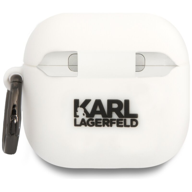 Husa Apple AirPods 4 Karl Lagerfeld Silicone NFT Karl Head 3D, alb, KLA4RUNIKH