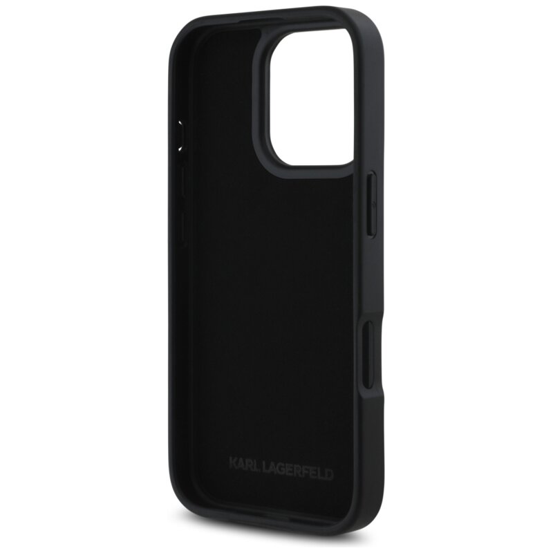 Husa iPhone 16 Pro Max Karl Lagerfeld Hardcase Leather Cardslot, Metal Signature, KLHCP16XPGPVKSK