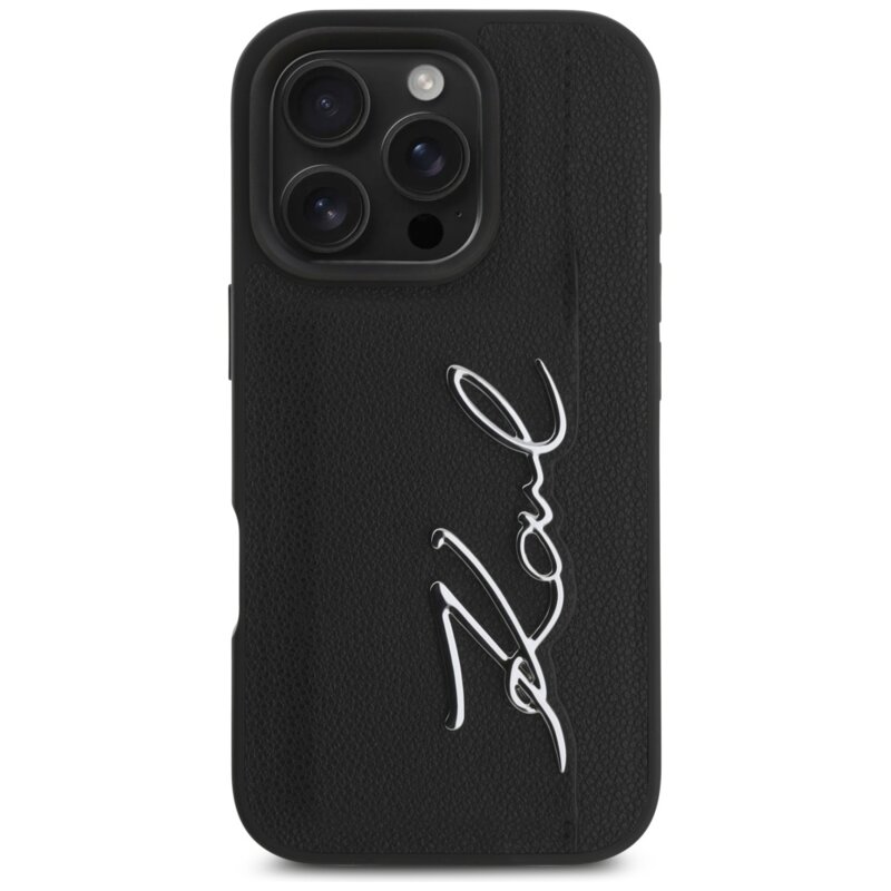 Husa iPhone 16 Pro Karl Lagerfeld Hardcase Leather Cardslot, Metal Signature, KLHCP16LPGPVKSK
