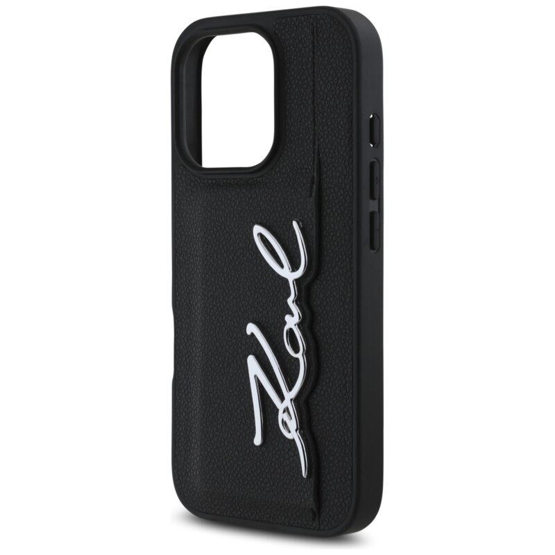 Husa iPhone 16 Pro Karl Lagerfeld Hardcase Leather Cardslot, Metal Signature, KLHCP16LPGPVKSK