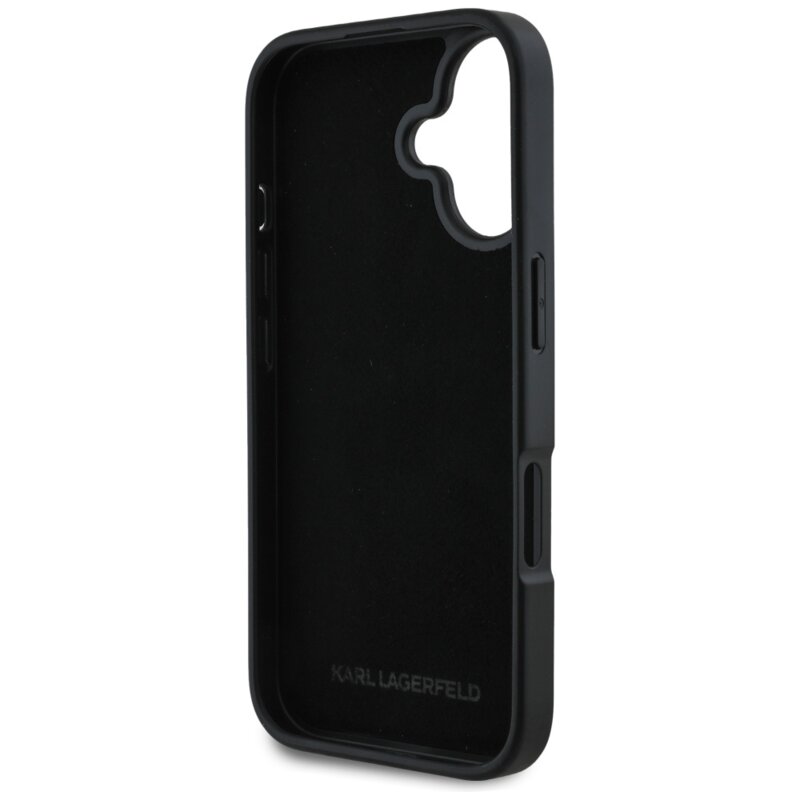Husa iPhone 16 Karl Lagerfeld Hardcase Leather Cardslot, Metal Signature, KLHCP16SPGPVKSK