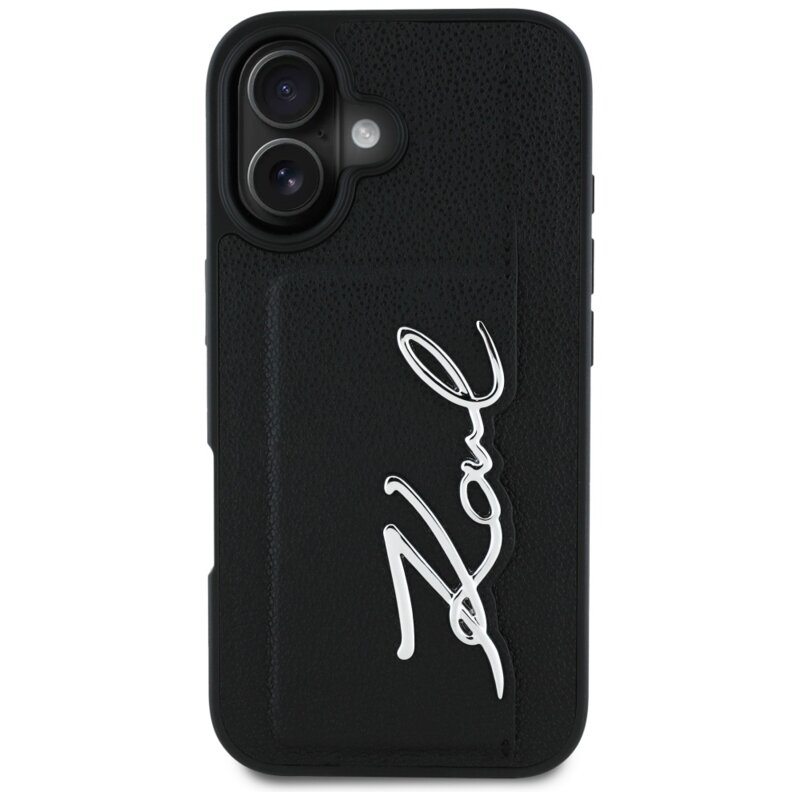 Husa iPhone 16 Karl Lagerfeld Hardcase Leather Cardslot, Metal Signature, KLHCP16SPGPVKSK