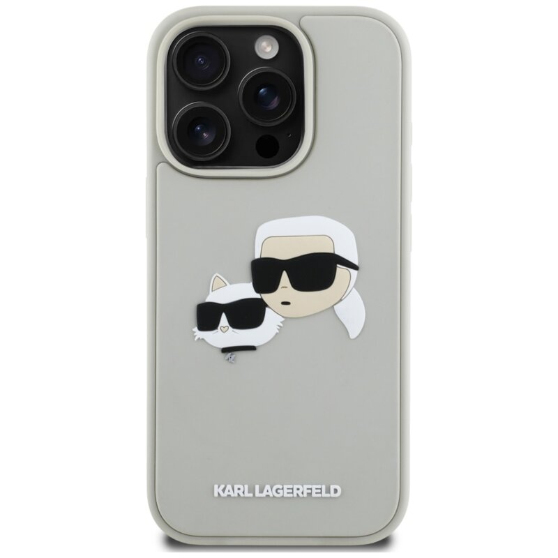 Husa originala iPhone 16 Pro Max Karl Lagerfeld 3D Design, Rubber Karl&Choupette, KLHCP16XRBCKCHLE, bej