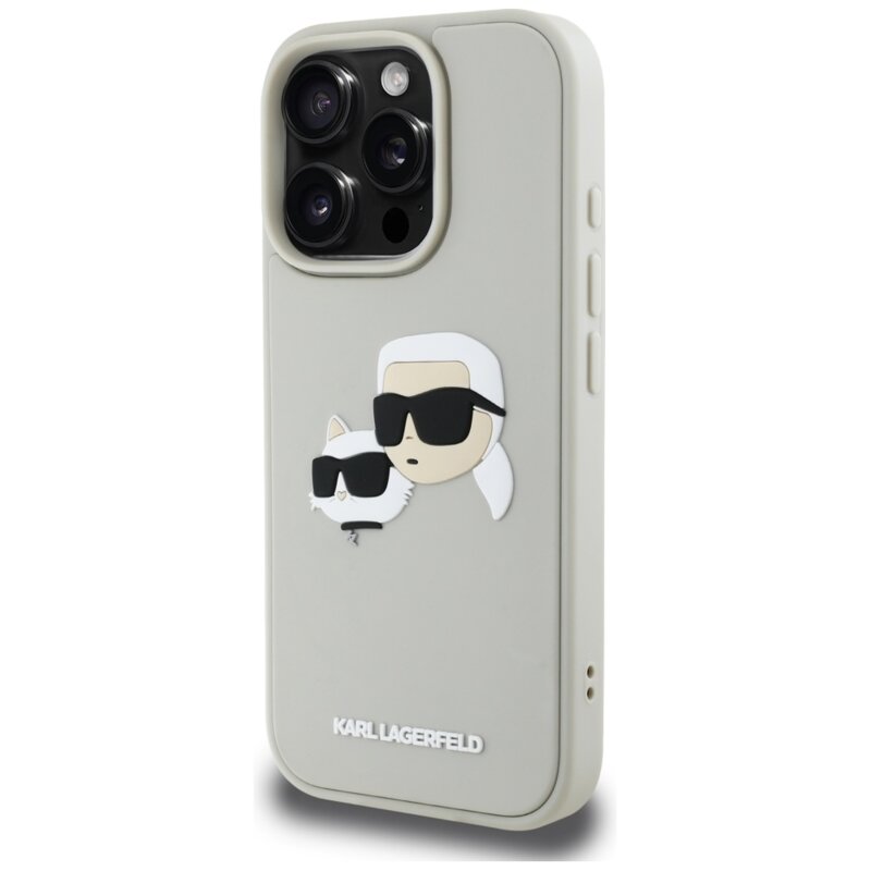 Husa originala iPhone 16 Pro Max Karl Lagerfeld 3D Design, Rubber Karl&Choupette, KLHCP16XRBCKCHLE, bej