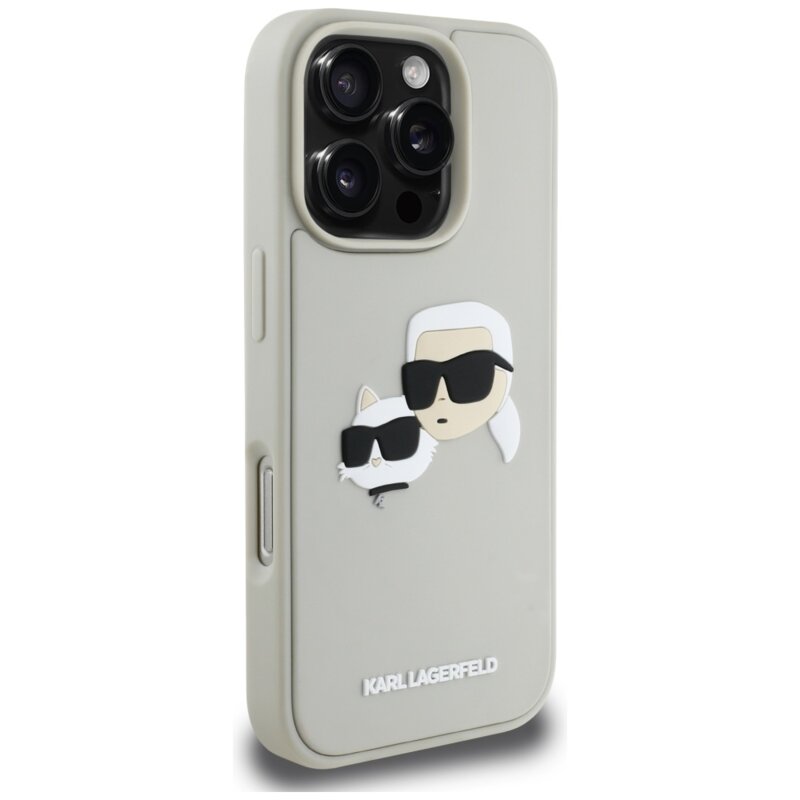Husa originala iPhone 16 Pro Max Karl Lagerfeld 3D Design, Rubber Karl&Choupette, KLHCP16XRBCKCHLE, bej