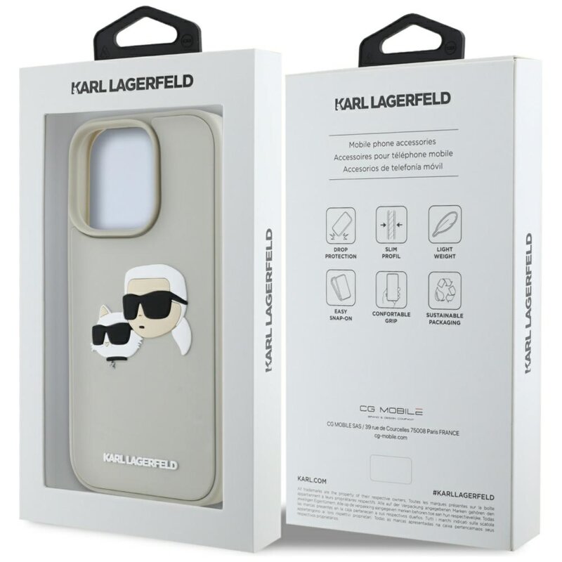Husa originala iPhone 16 Pro Karl Lagerfeld 3D Design, Rubber Karl&Choupette, KLHCP16LRBCKCHLE, bej,