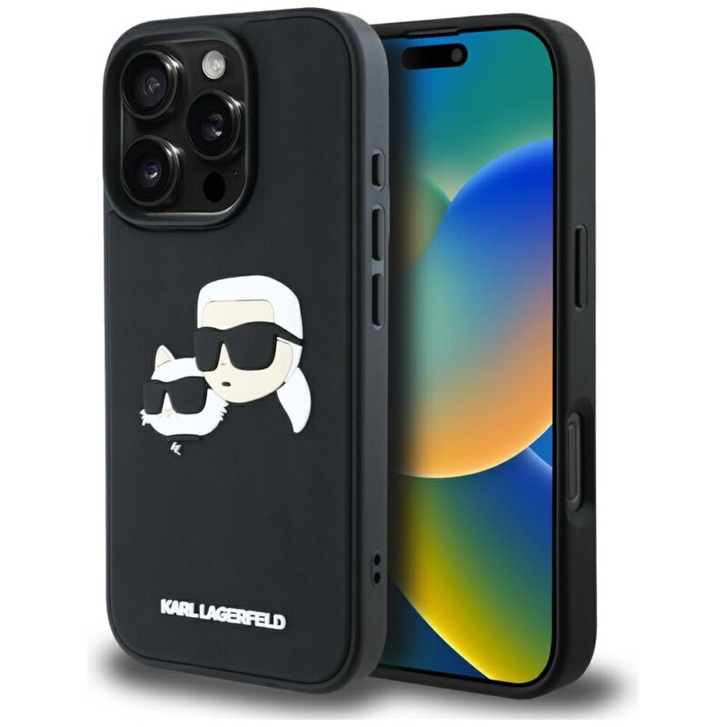 Husa originala iPhone 16 Pro Max Karl Lagerfeld 3D Design, Rubber Karl&Choupette, KLHCP16XRBCKCHLK