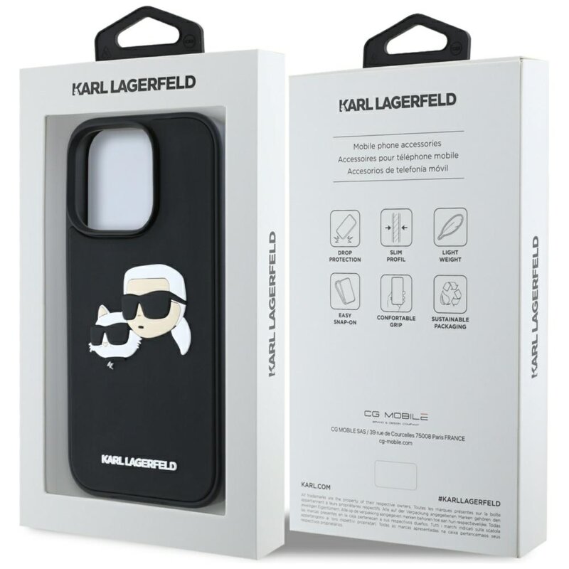 Husa originala iPhone 16 Pro Max Karl Lagerfeld 3D Design, Rubber Karl&Choupette, KLHCP16XRBCKCHLK