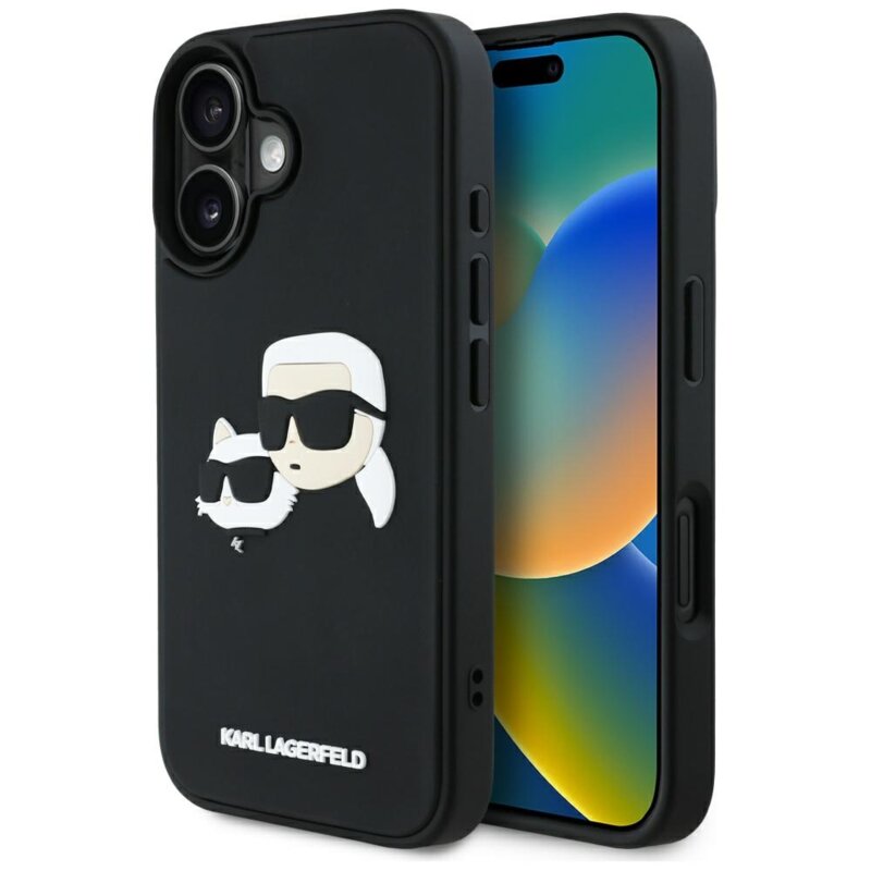 Husa originala iPhone 16 Karl Lagerfeld 3D Design, Rubber Karl&Choupette, KLHCP16SRBCKCHLK