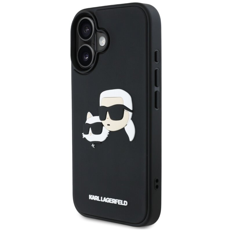 Husa originala iPhone 16 Karl Lagerfeld 3D Design, Rubber Karl&Choupette, KLHCP16SRBCKCHLK