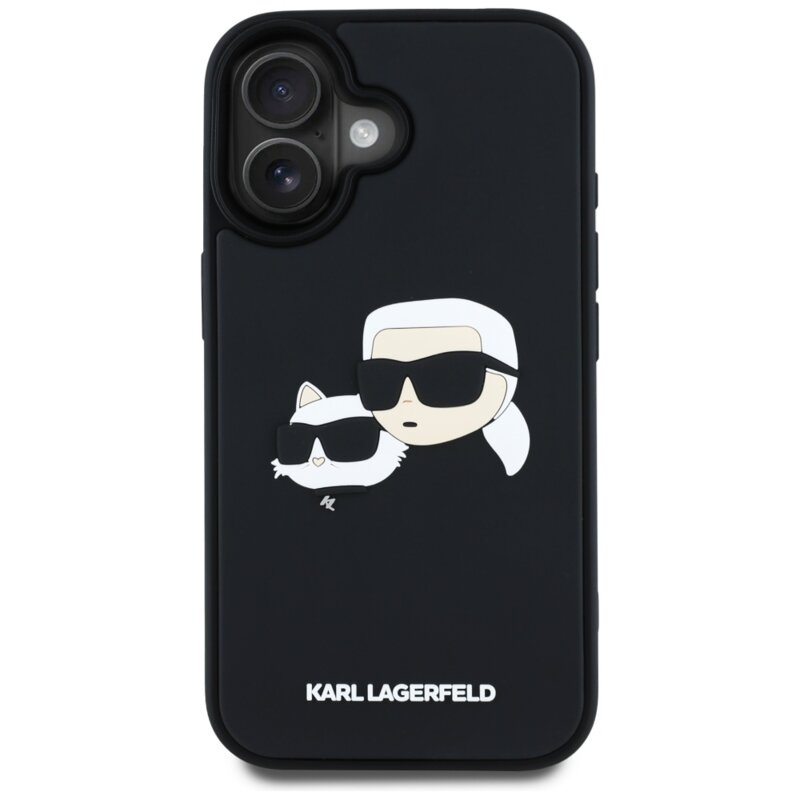 Husa originala iPhone 16 Karl Lagerfeld 3D Design, Rubber Karl&Choupette, KLHCP16SRBCKCHLK