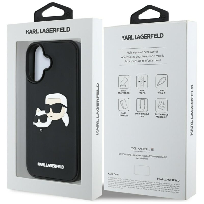 Husa originala iPhone 16 Karl Lagerfeld 3D Design, Rubber Karl&Choupette, KLHCP16SRBCKCHLK