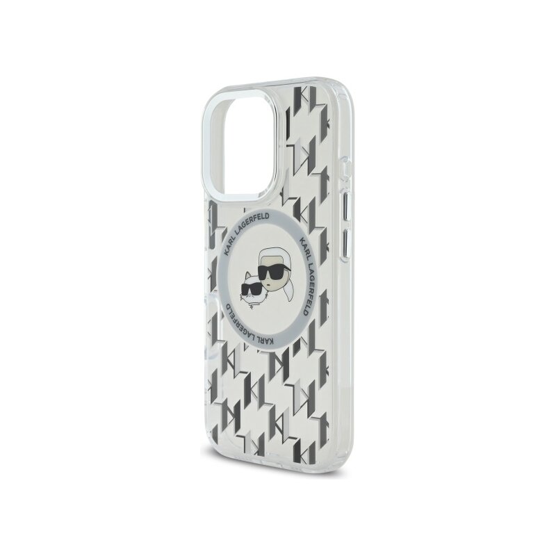 Husa iPhone 16 Pro Max Karl Lagerfeld IML MagSafe, Monogram Karl&Choupette Head, transparenta, KLHMP16XHMCKMHT