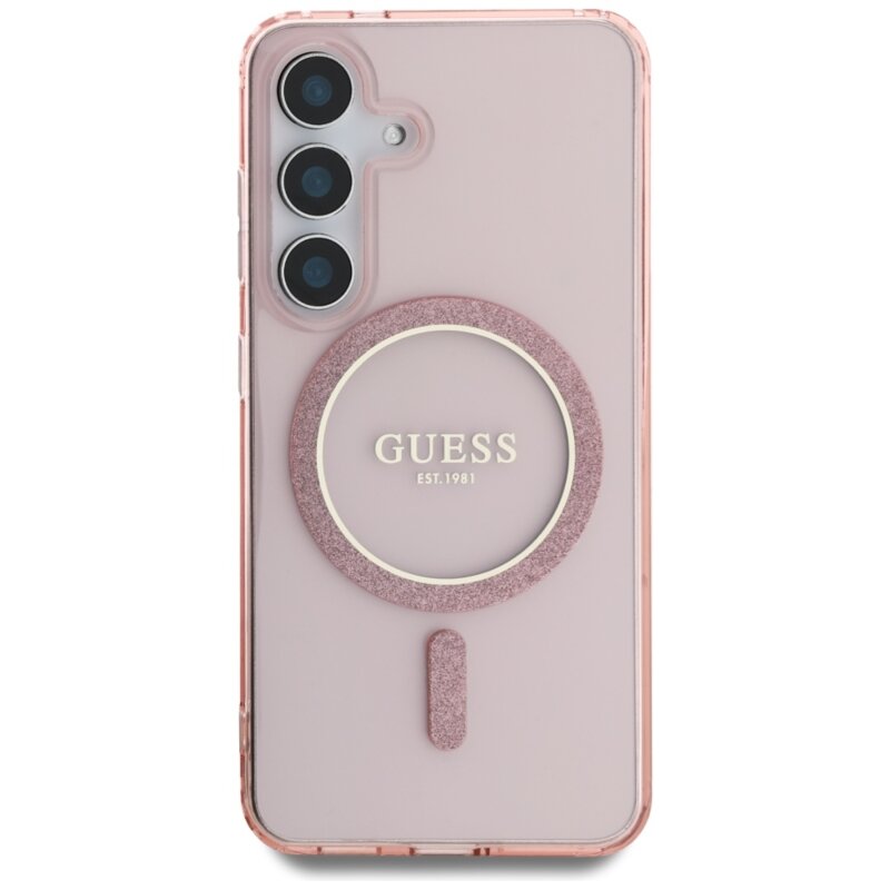 Husa Samsung Galaxy S25 originala Guess IML Glitter Circle MagSafe, roz, GUHMS25SHFGEREP