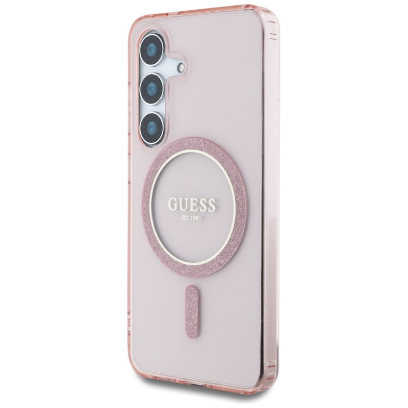 Husa Samsung Galaxy S25 originala Guess IML Glitter Circle MagSafe, roz, GUHMS25SHFGEREP