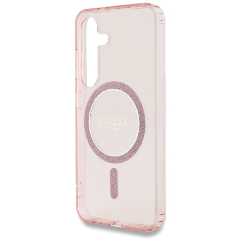 Husa Samsung Galaxy S25 originala Guess IML Glitter Circle MagSafe, roz, GUHMS25SHFGEREP