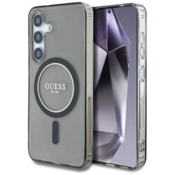 Husa Samsung Galaxy S25 originala Guess IML Glitter Circle MagSafe, negru, GUHMS25SHFGEREK
