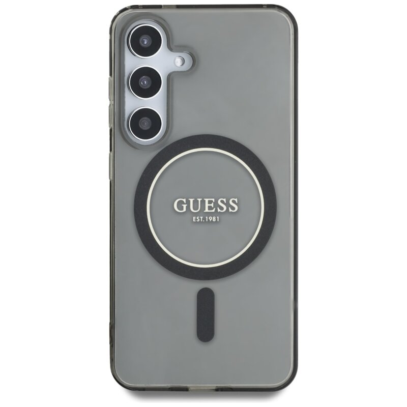 Husa Samsung Galaxy S25 originala Guess IML Glitter Circle MagSafe, negru, GUHMS25SHFGEREK