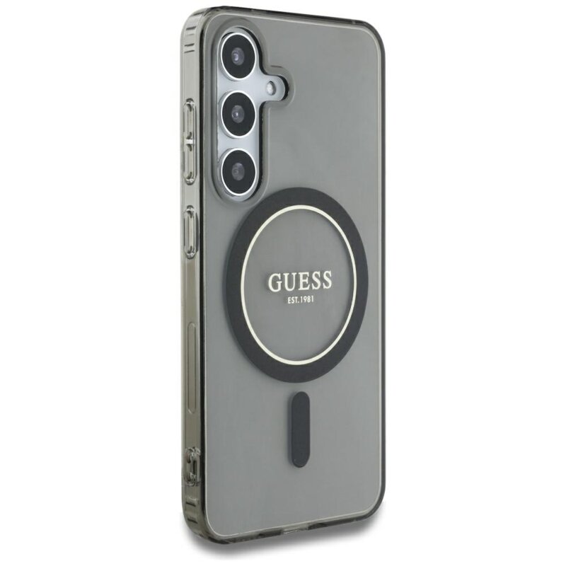 Husa Samsung Galaxy S25 originala Guess IML Glitter Circle MagSafe, negru, GUHMS25SHFGEREK