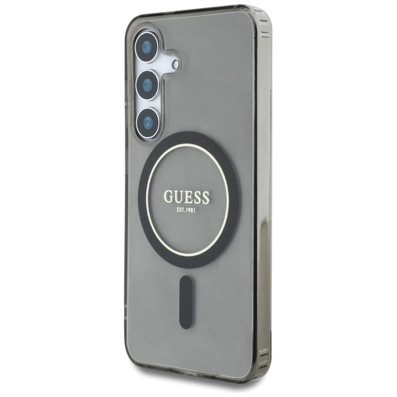Husa Samsung Galaxy S25 originala Guess IML Glitter Circle MagSafe, negru, GUHMS25SHFGEREK