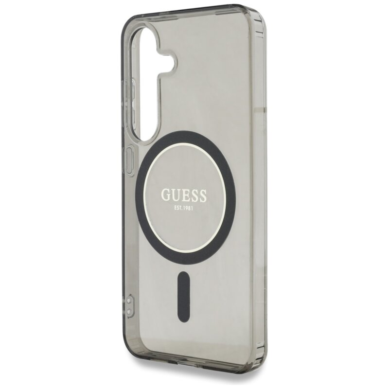 Husa Samsung Galaxy S25 originala Guess IML Glitter Circle MagSafe, negru, GUHMS25SHFGEREK