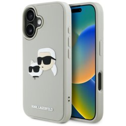 Husa originala iPhone 16 Karl Lagerfeld 3D Design, Rubber Karl&Choupette, bej, KLHCP16SRBCKCHLE