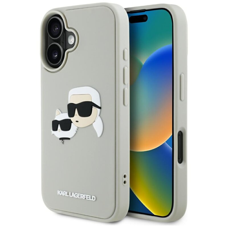 Husa originala iPhone 16 Karl Lagerfeld 3D Design, Rubber Karl&Choupette, bej, KLHCP16SRBCKCHLE
