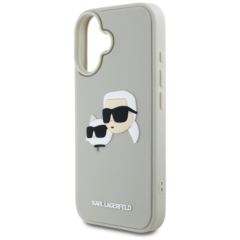 Husa originala iPhone 16 Karl Lagerfeld 3D Design, Rubber Karl&Choupette, bej, KLHCP16SRBCKCHLE