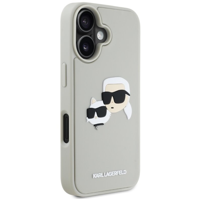 Husa originala iPhone 16 Karl Lagerfeld 3D Design, Rubber Karl&Choupette, bej, KLHCP16SRBCKCHLE