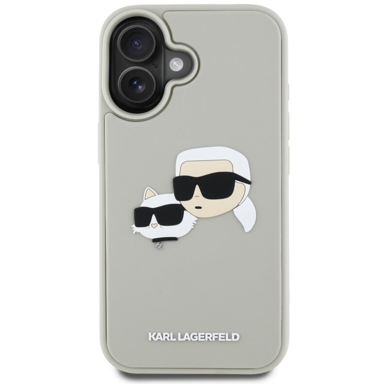 Husa originala iPhone 16 Karl Lagerfeld 3D Design, Rubber Karl&Choupette, bej, KLHCP16SRBCKCHLE
