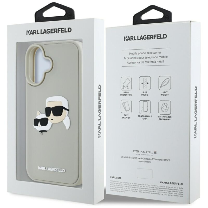 Husa originala iPhone 16 Karl Lagerfeld 3D Design, Rubber Karl&Choupette, bej, KLHCP16SRBCKCHLE