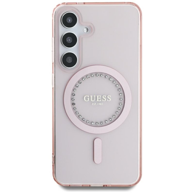 Husa Samsung Galaxy S25 originala Guess IML Rhinestones MagSafe, roz, GUHMS25SPFTDTEP