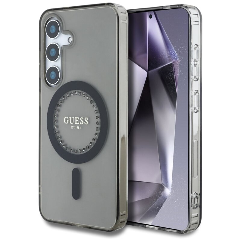 Husa Samsung Galaxy S25 originala Guess IML Rhinestones MagSafe, negru, GUHMS25SPFTDTEK