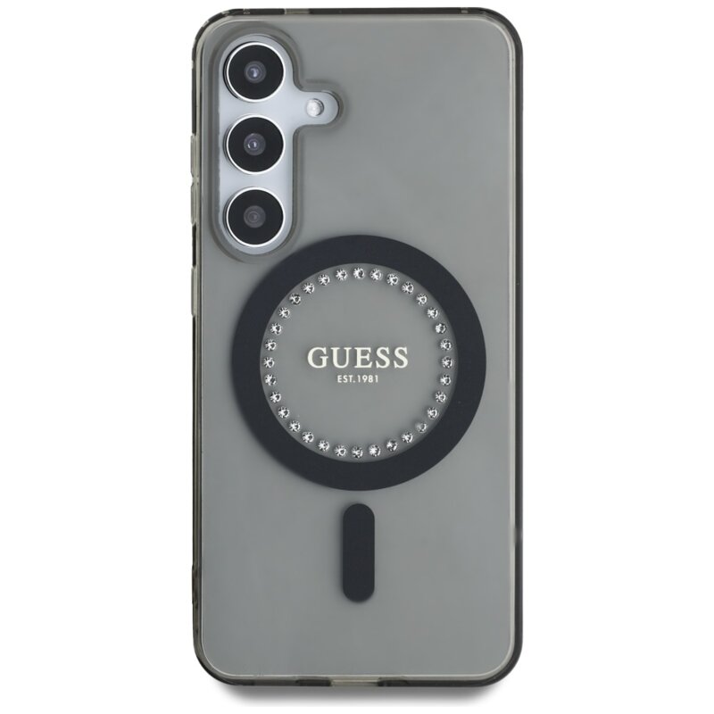 Husa Samsung Galaxy S25 originala Guess IML Rhinestones MagSafe, negru, GUHMS25SPFTDTEK