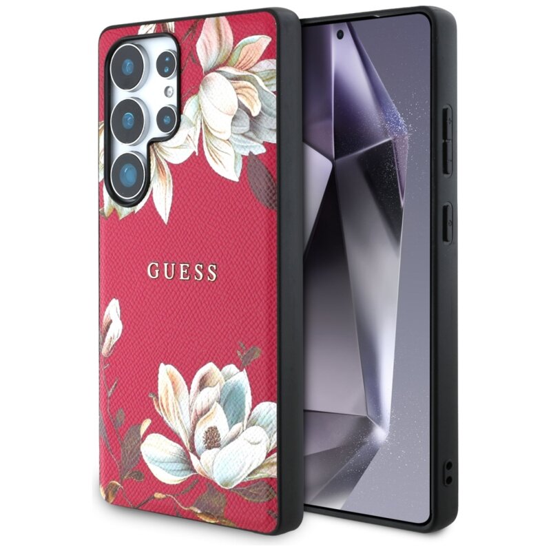 Husa Samsung Galaxy S25 Ultra Guess Grained Flowers MagSafe, fucsia, GUHMS25LPGNMPLMF