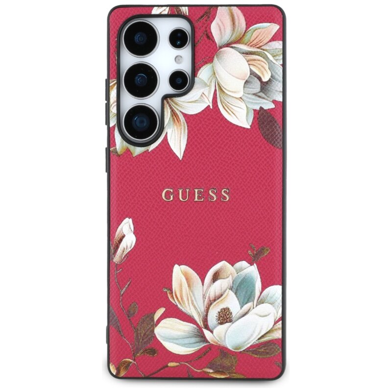 Husa Samsung Galaxy S25 Ultra Guess Grained Flowers MagSafe, fucsia, GUHMS25LPGNMPLMF
