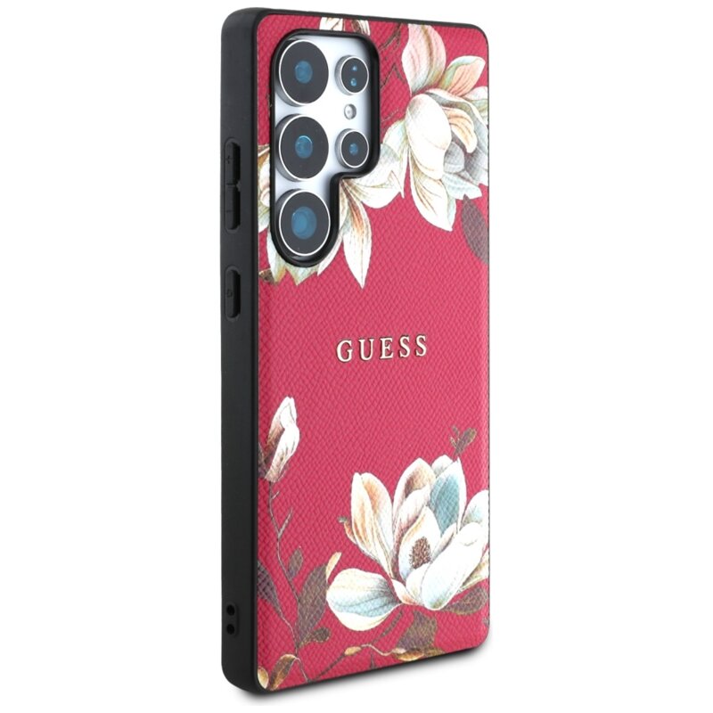 Husa Samsung Galaxy S25 Ultra Guess Grained Flowers MagSafe, fucsia, GUHMS25LPGNMPLMF