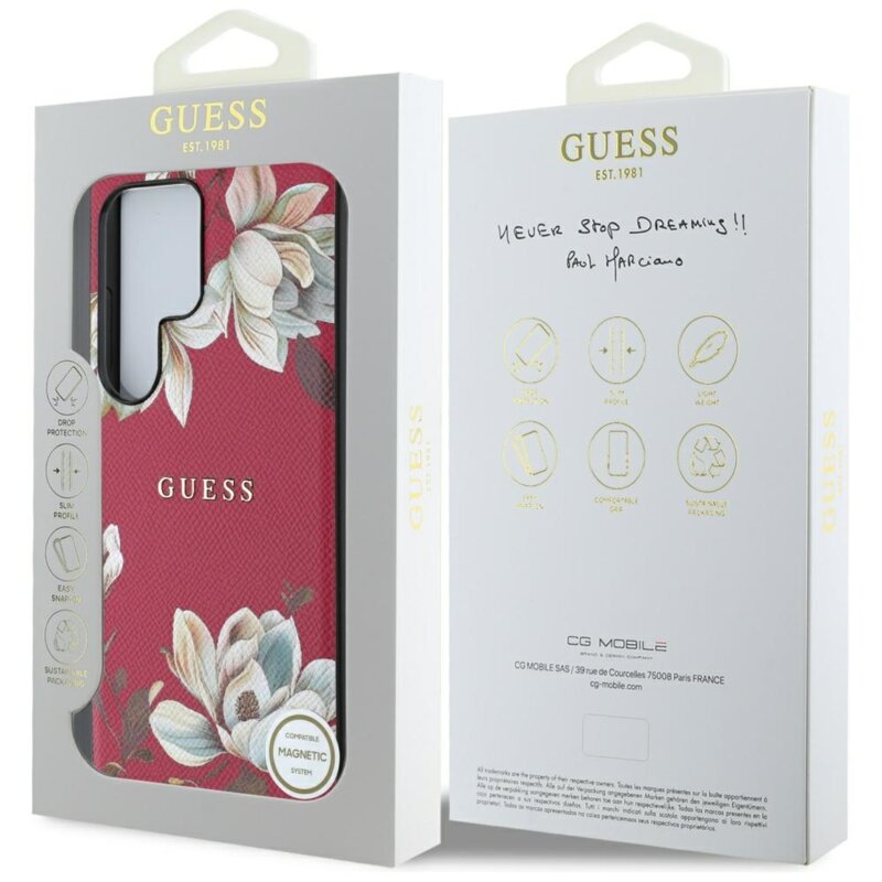 Husa Samsung Galaxy S25 Ultra Guess Grained Flowers MagSafe, fucsia, GUHMS25LPGNMPLMF