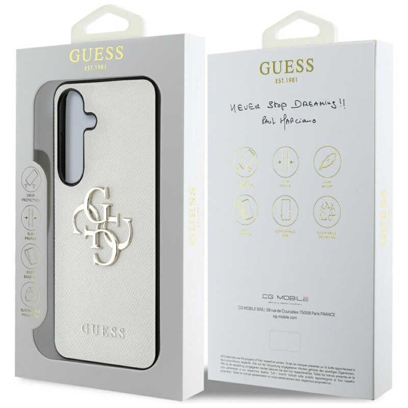 Husa originala Guess Samsung Galaxy S25 Hardcase 4G Grained Big and Classic Logo, bej, GUHCS25SPGT4MBE