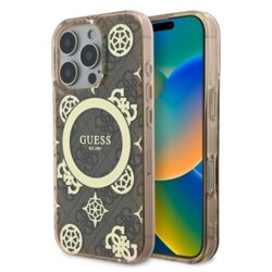 Husa iPhone 16 Pro originala Guess IML Peony On 4G Background MagSafe, maro, GUHMP16LH4PYEEW