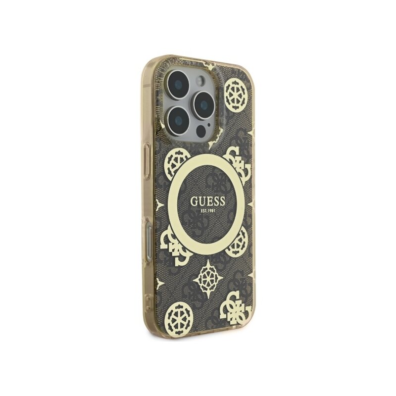 Husa iPhone 16 Pro originala Guess IML Peony On 4G Background MagSafe, maro, GUHMP16LH4PYEEW